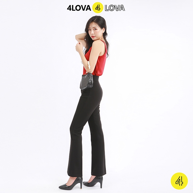 Quần ống loe 4Lova lưng cạp cao 2 cúc baggy vải nữ dài suông loe culottes màu đen nâu