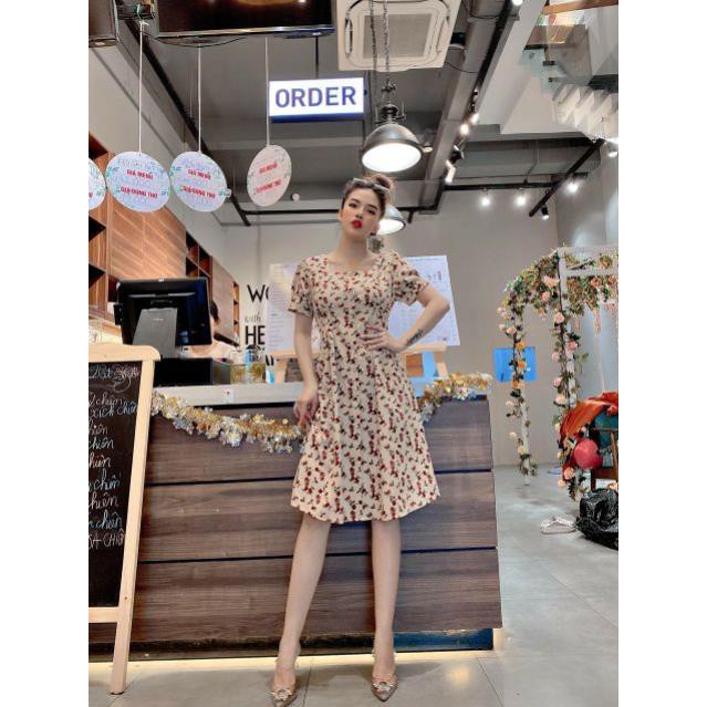 Váy hoa nhí cổ vuông nhung tăm hàng đẹp nhiều màu hot hit