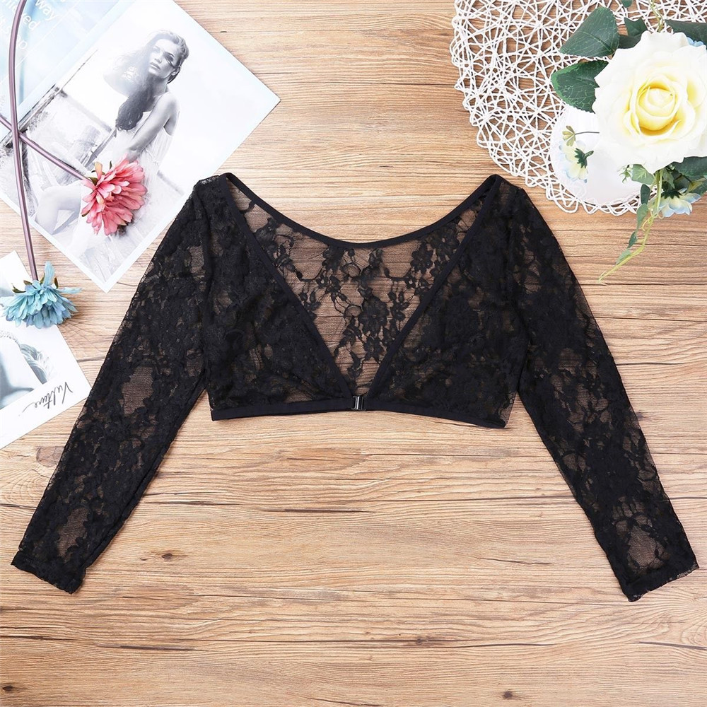 Áo Khoác Croptop Dài Tay Phối Ren Xinh Xắn Dành Cho Nữ