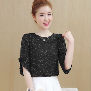 Áo Chấm Bi Tay Bèo V-SM0KW13 (Đen)