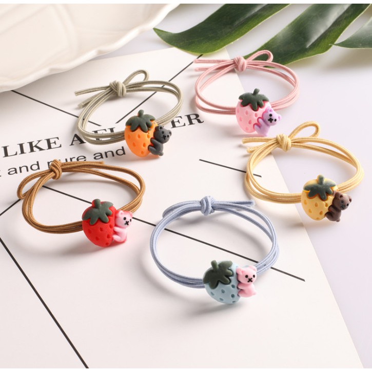 [Mã FAMARAL1 giảm 10K đơn 50K]Thun Cột Tóc Hình Gấu Dâu Dễ Thương Style Hàn Quốc Hot Trend Nhiều Màu Tùy Chọn