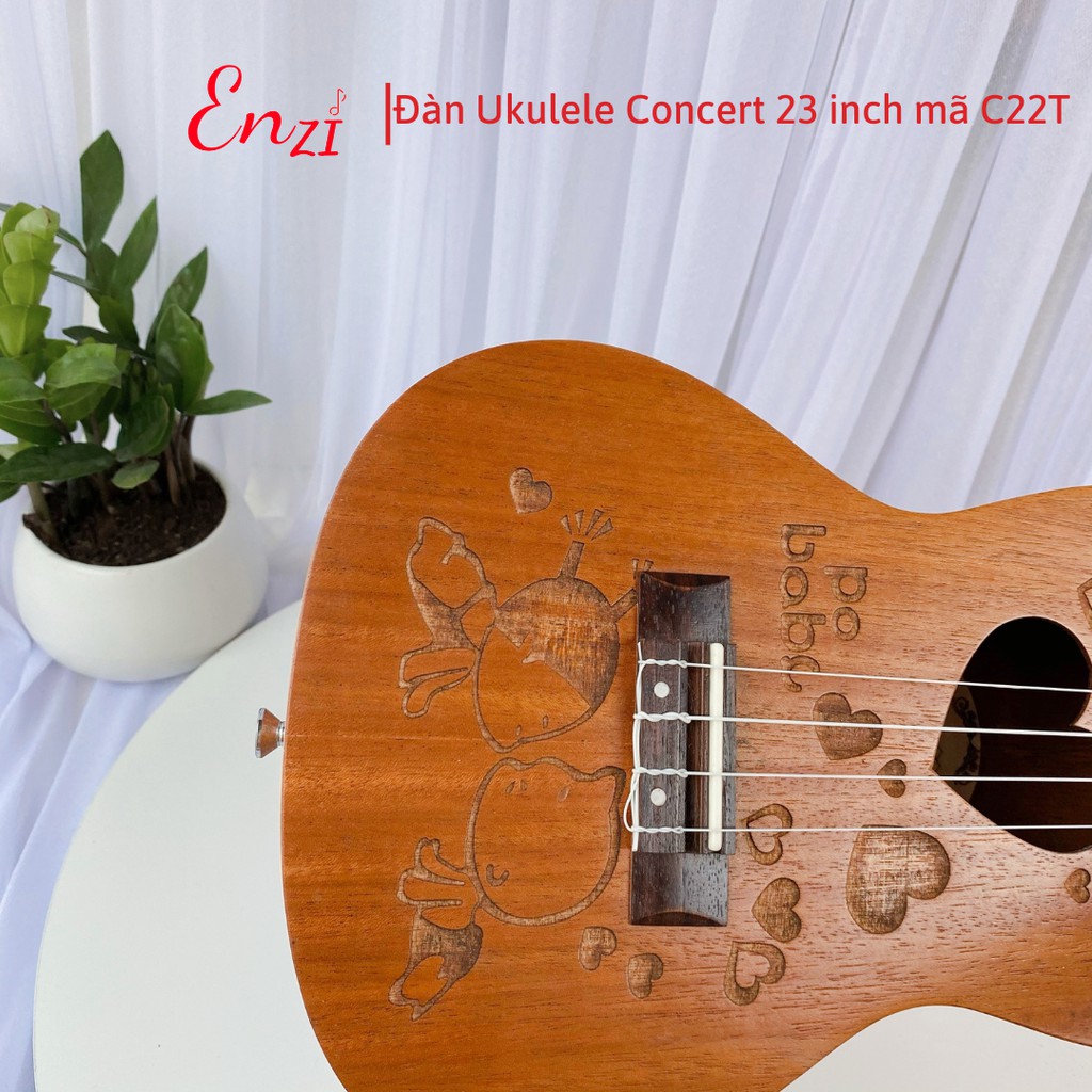 Đàn ukulele concert C22T Enzi 23 inch gỗ mộc họa tiết baby giá rẻ cho bạn mới bắt đầu tập chơi