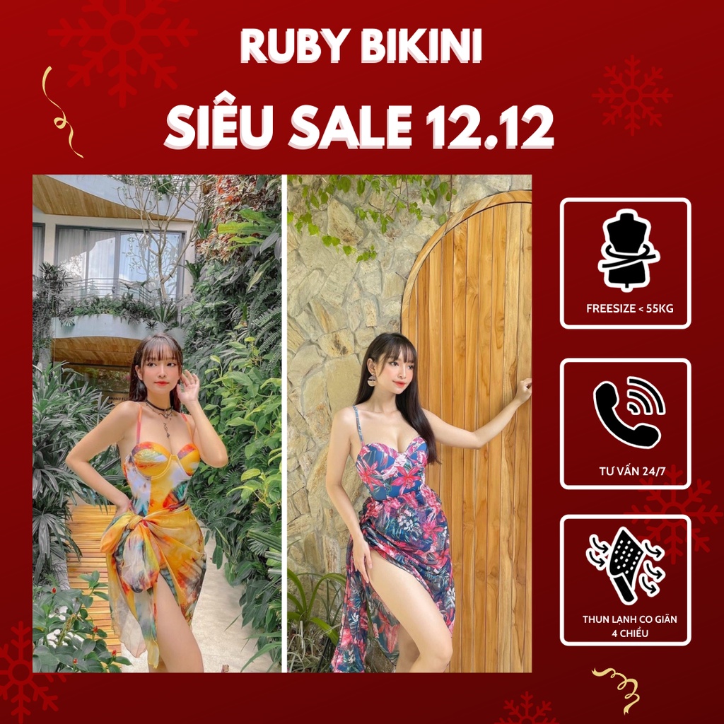 Bikini Đồ Bơi Nữ Một Mảnh Kèm Khăn Choàng Họa Tiết Gợn Sóng Màu Vàng Lửa/ Tím R3 | BigBuy360 - bigbuy360.vn