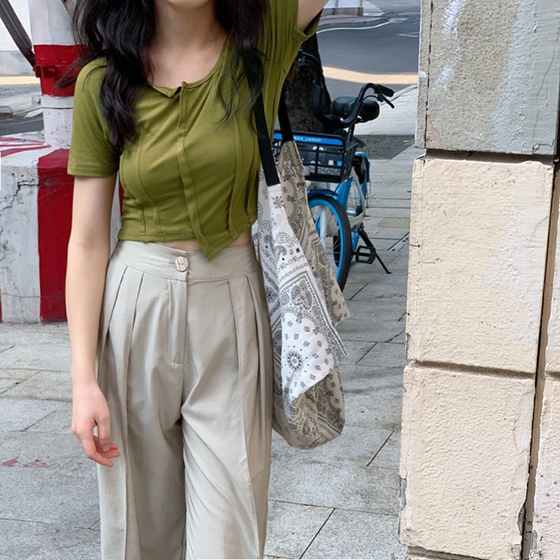 Áo Thun Cotton Tay Ngắn Cổ Vuông Ôm Dáng Thời Trang Dành Cho Nữ