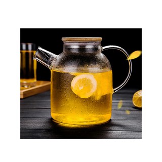 Ấm thủy tinh pha trà hoa năp gỗ 25 - 1600ML, ấm pha trà thủy tinh chiu nhiệt