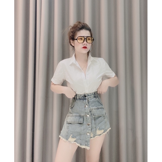 chân váy bò rách xanh siêu rẻ