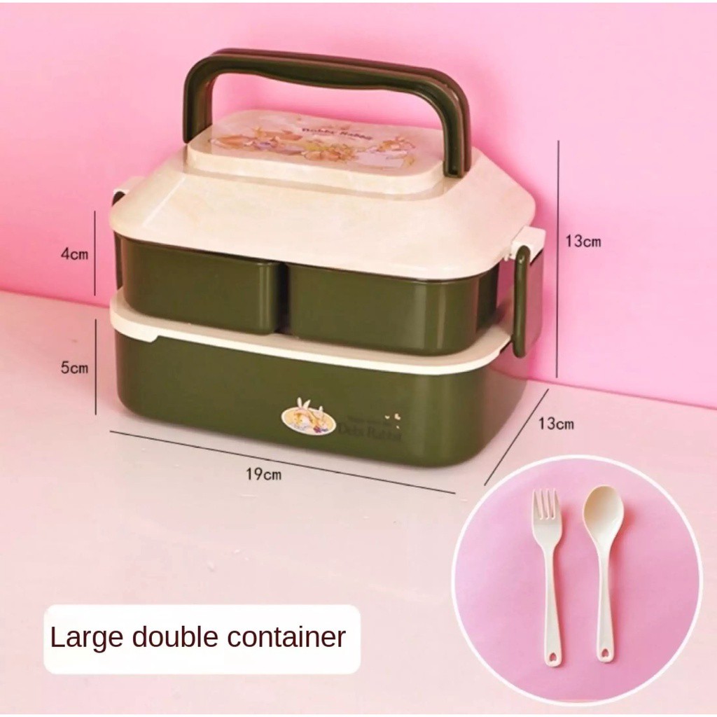 Hộp Cơm Văn Phòng Bento Kiểu Nhật, Có Kèm Thìa Rĩa, Có 2 Tầng Và Quai Xách