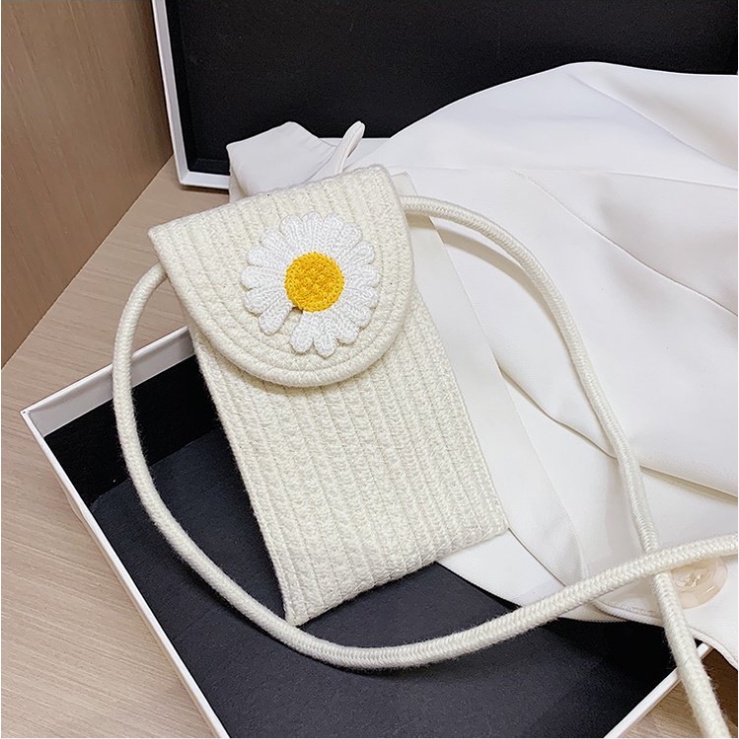 Túi Đeo Chéo Vai Bằng Cotton Dệt Kim Họa Tiết Hoa Cúc Nhỏ Phong Cách Vintage Thời Trang Cho Nữ