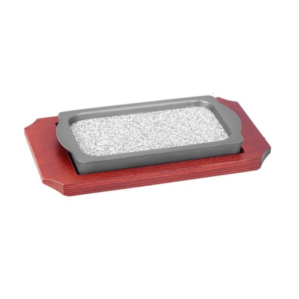 Khay đá nướng thịt, làm bò né kèm đế gỗ cao cấp 29*17cm