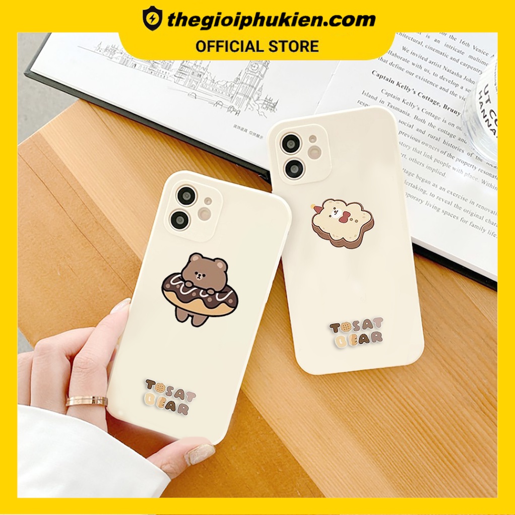 Ốp lưng iphone cạnh vuông Tosat bear dành cho iphone 6 đến 14promax - E117