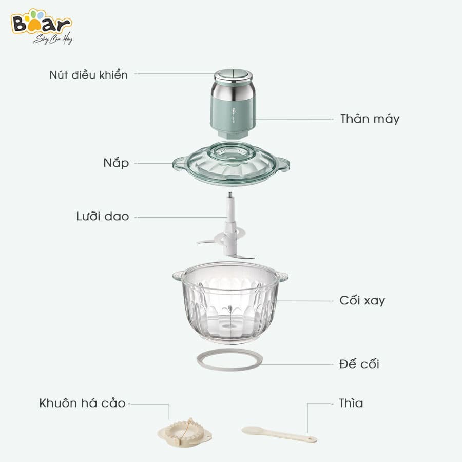 Máy xay đa năng Bear QSJ-C04R8S,xay thịt,xay thực phẩm,cối thủy tinh 2,5 lit,công suất 350W-Bảo hành 12 tháng