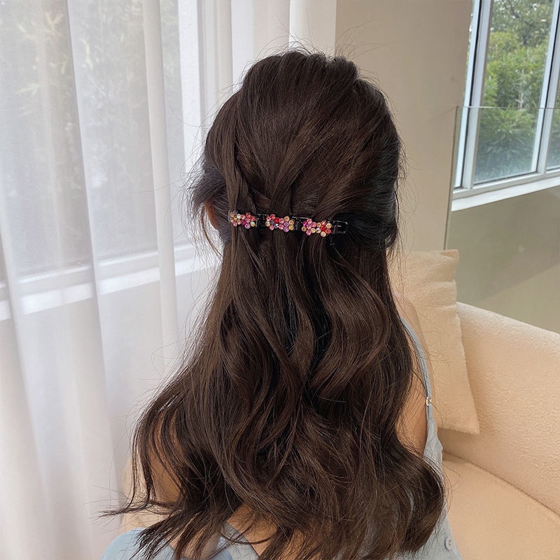 Kẹp Tóc Mái Hai Lớp Đính Hạt Phong Cách Hàn Quốc Mới Cho Nữ