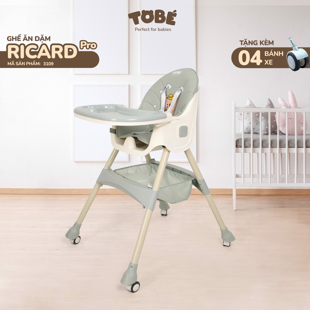 Ghế Ăn Dặm Ricard Pro chính hãng ToBé phiên bản hiện đại tiện lợi và an toàn cho bé  (Kèm 4 bánh xe)