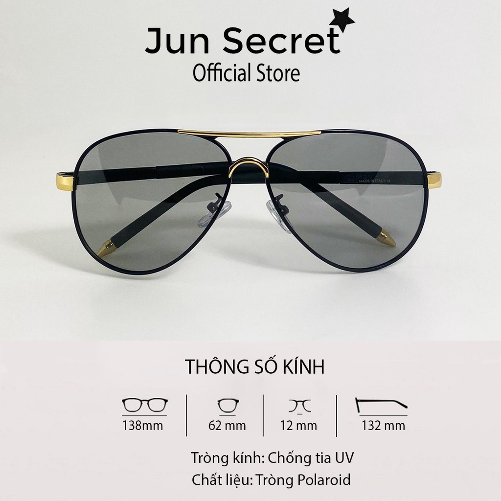 Kính mát nam Jun Secret form ôm mặt, tròng kính đổi màu nhẹ khi ra nắng dùng cho ngày và đêm JS85A03