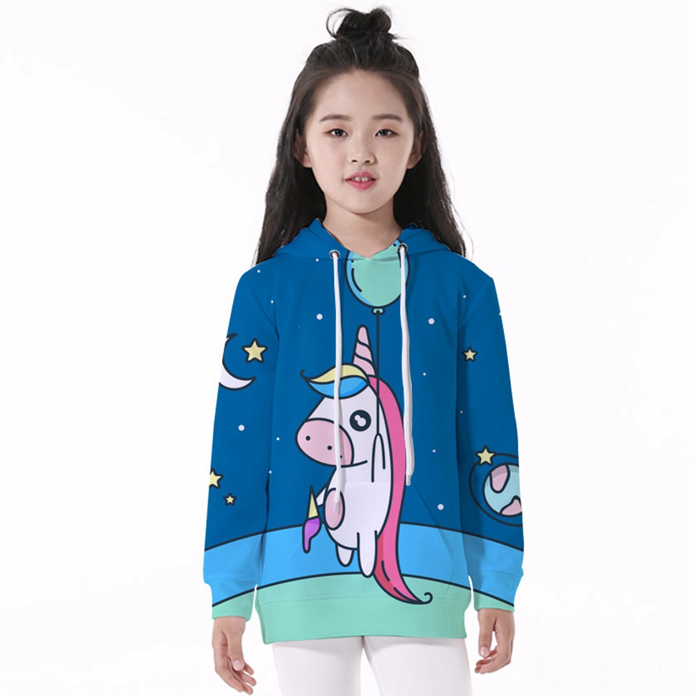 Áo Hoodie Có Nón In Hình Kì Lân Dễ Thương Cho Bé Gái