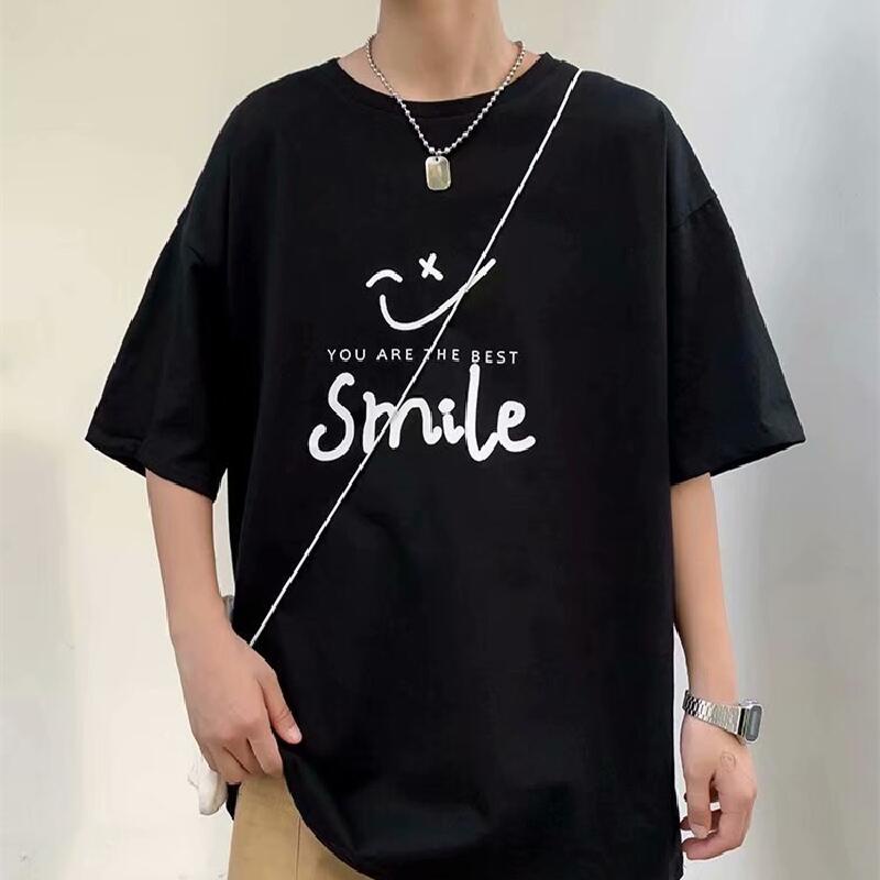 Áo thun tay ngắn dáng rộng in chữ phong cách hiphop đường phố Hàn Quốc trẻ trung cho nam size M-5XL