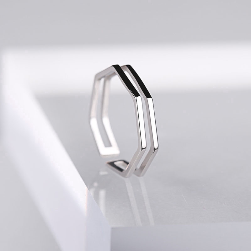 Nhẫn bạc họa tiết hình học nhiều lớp cá tính