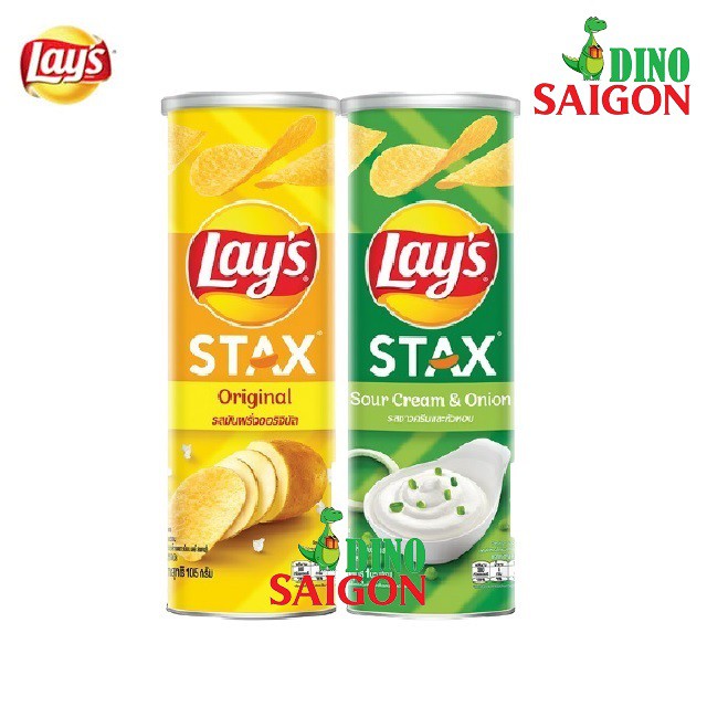 Combo 2 Hộp Bánh Snack Khoai Tây Lay's Stax Thái Lan 105g Vị Kem Chua Hành và Tự nhiên