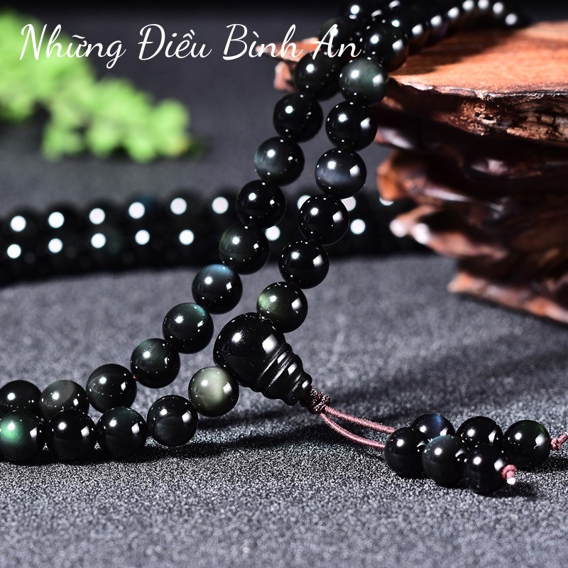 Vòng tay đá núi lửa Obsidian xanh đen chuỗi 108 hạt /Vòng tay phong thủy tài lộc 💕FREESHIP 50k💕- Những Điều Bình An