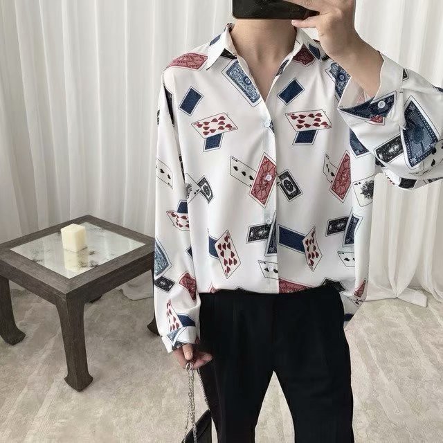 Unique fashion style long sleeve Poker card shirt for men