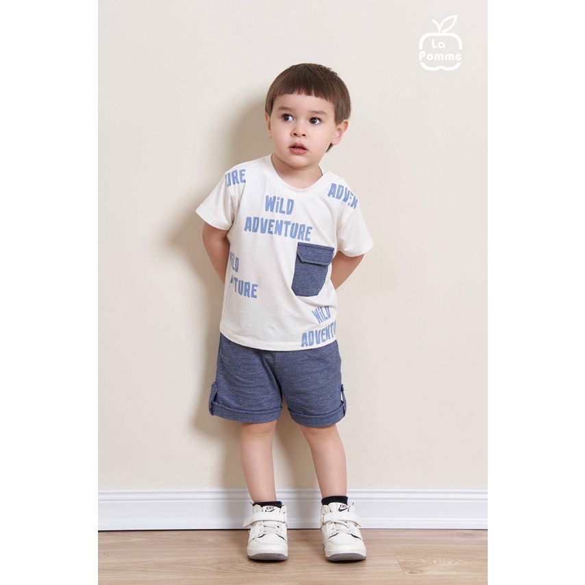 Bộ La Pomme cộc tay chất vải Bamboo cao cấp mềm mịn thoáng mát có túi ngực in chữ cho bé trai bé gái 12020