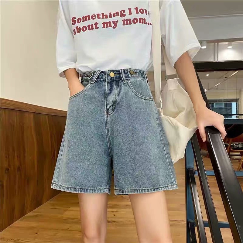 [Ảnh thật] Quần bò ngố cạp đai khuy, quần short jeans ngắn lưng cao hack dáng phong cách uzzlang màu xanh nhạt | BigBuy360 - bigbuy360.vn