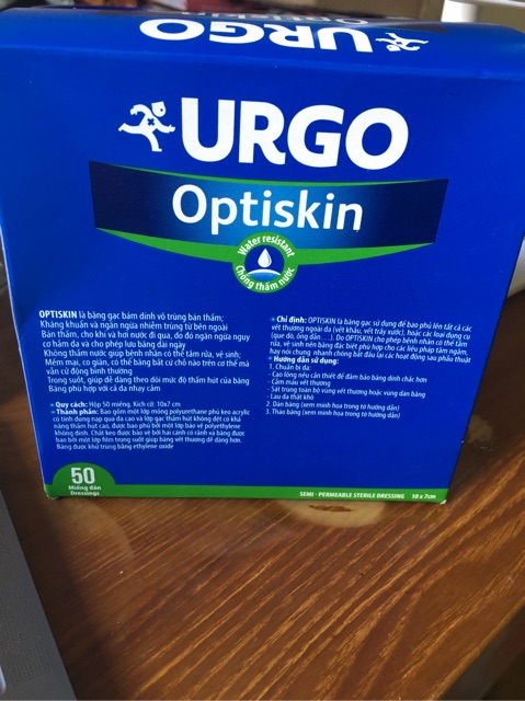 Urgo Optiskin Băng gạc vô trùng không thấm nước 50 miếng 10x7cm