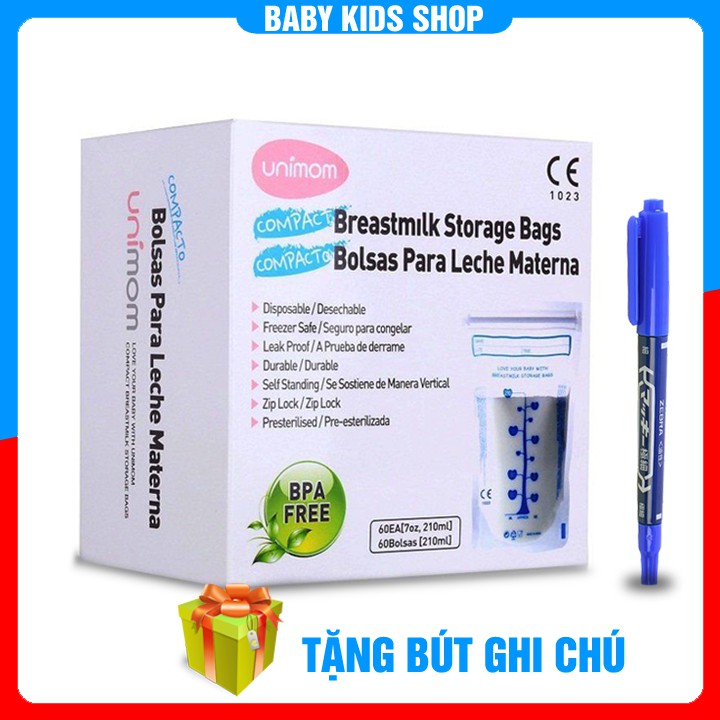 Hộp 60 Túi trữ sữa Unimom Hàn Quốc 210ml không có BPA