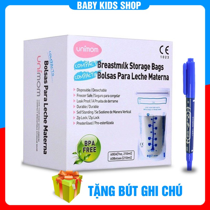 Hộp 60 Túi trữ sữa Unimom Hàn Quốc 210ml không có BPA