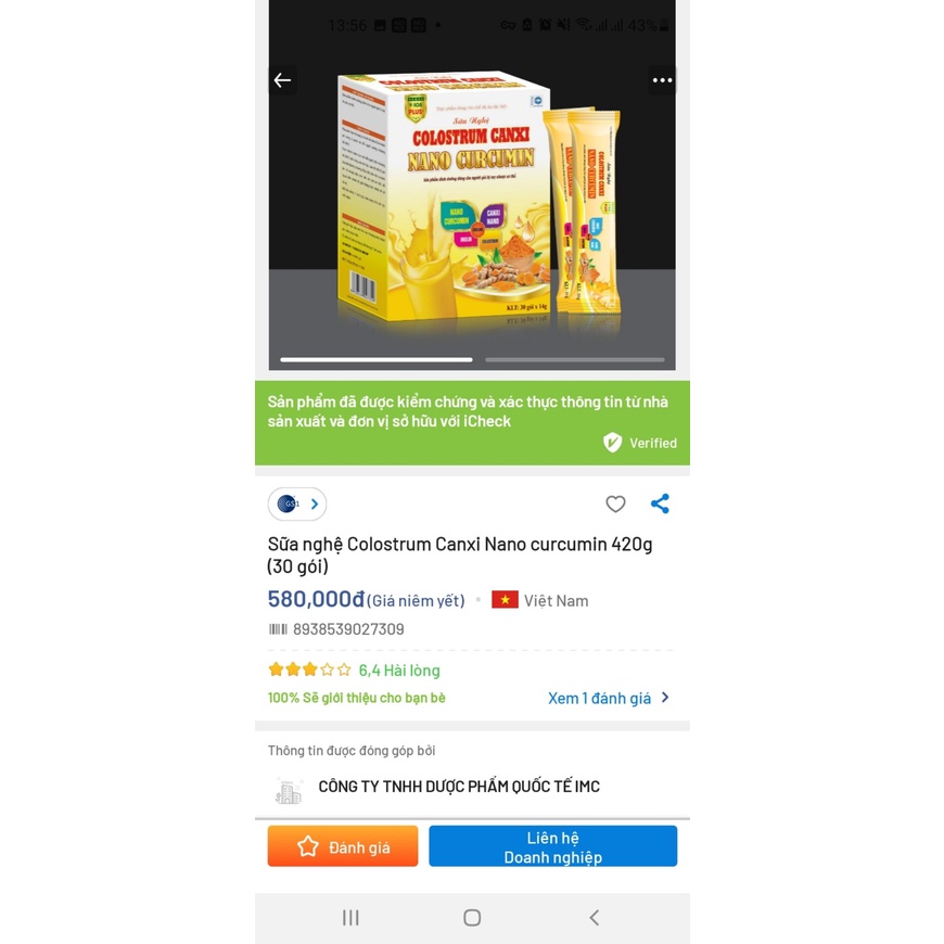Sữa nghê Colostrum Canxi Nano Curcumin