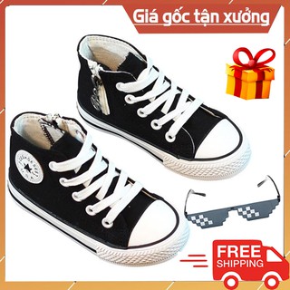 Giày Trẻ Em Cao Cổ Sneaker Thời Trang Khóa Kéo Vải Dù Đế Cao Su Non Đúc Tặng Kính Thuglife 30K
