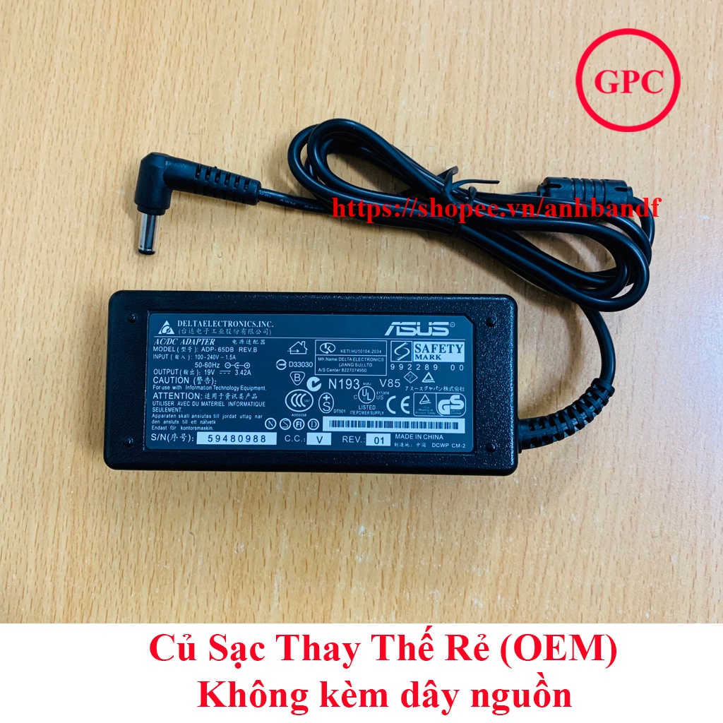 Sạc Laptop Asus 19V – 3.42A – 65W chân thường 5mm*2.5mm (FREE SHIP ĐƠN TỪ 50K)