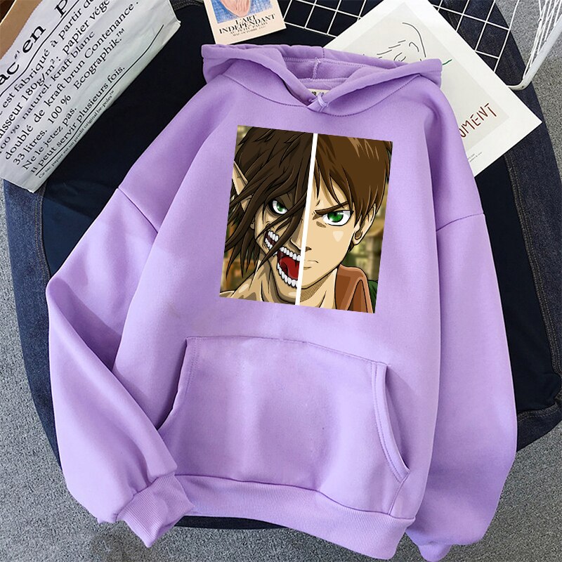 Áo Hoodie in họa tiết hoạt hình Attack On Titan phong cách Hàn Quốc