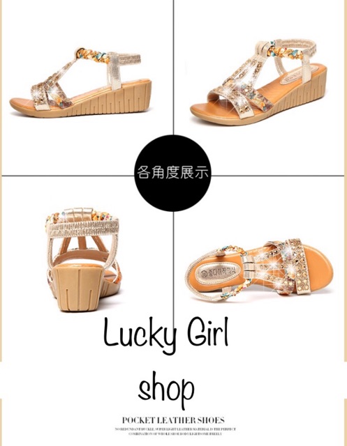 [SIÊU PHẨM-BIG SIZE] Sandal Nữ Quai Ngang Đính Đá Cao Cấp, Đế Siêu Nhẹ 5 Phân Big Size 39-40 - Lucky Girl shop