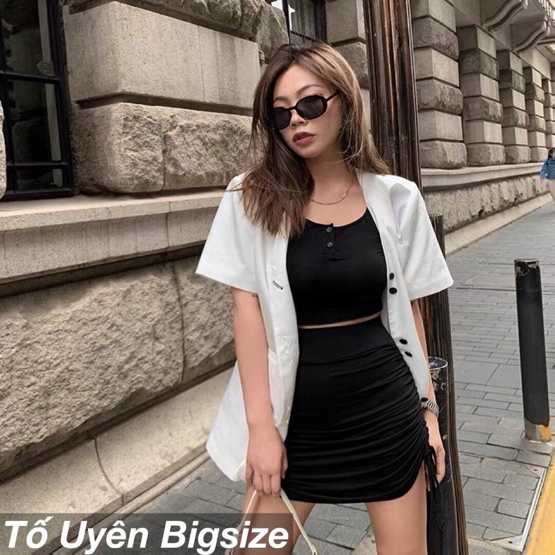 Set Áo Crotop Cổ U Kèm Chân Váy Rút A Có Lót Quần Phong Cách Vintager Cho Các Nàng Chubby