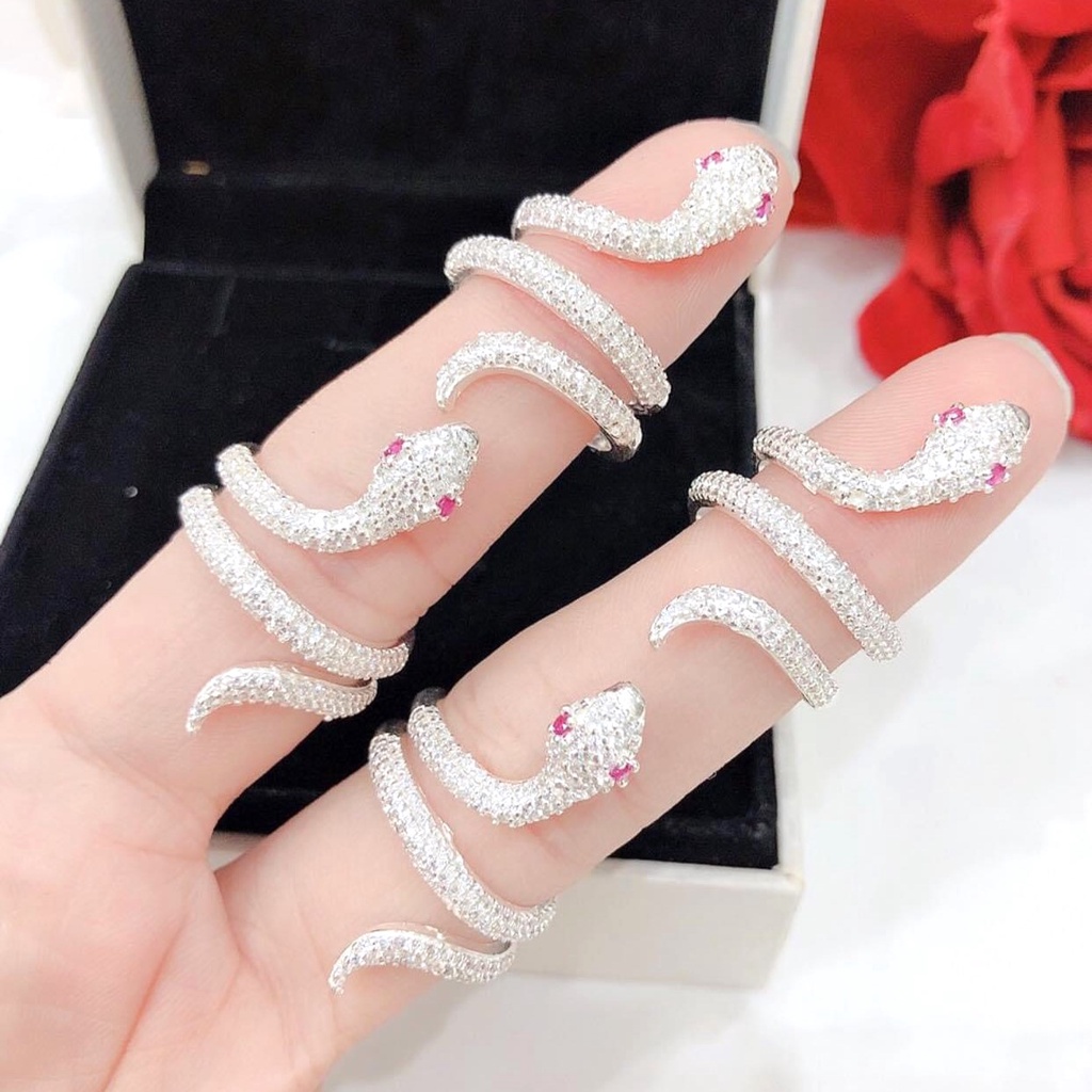 Nhẫn hình rắn chất liệu bạc ta cho nữ, Nhẫn bạc kiểu hở free size phong cách độc lạ cá tính