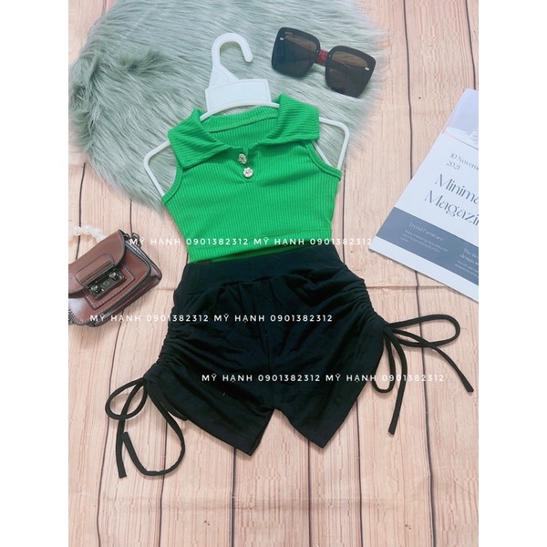 SET ÁO CROPTOP CÓ CỔ sát nách KÈM QUẦN CHO BÉ