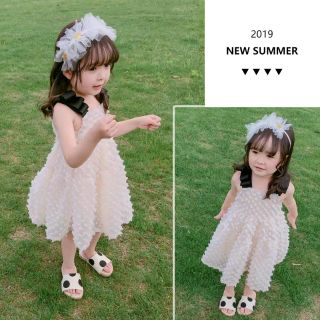 Đầm 2 dây nơ bé gái