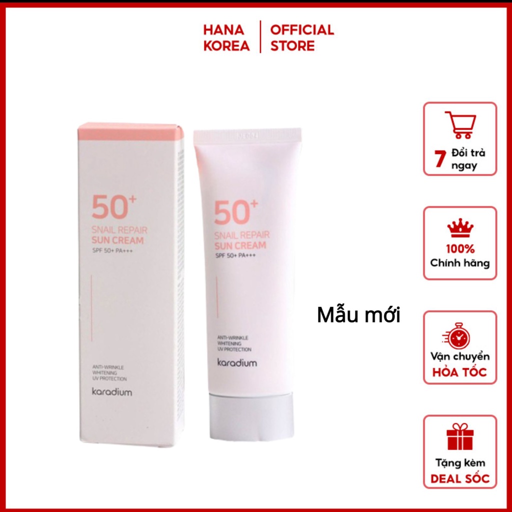 KEM CHỐNG NẮNG / KARADIUM / Kem Chống Nắng Nâng Tone Da Karadium Snail Repair Sun Cream SPF 50+ PA+++