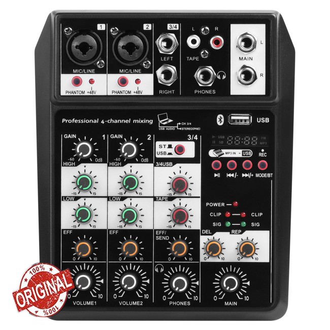 【Ready Stock】Bluetooth Wireless 4-channel Audio Mixer Portable Sound Mixing Console USB Interface