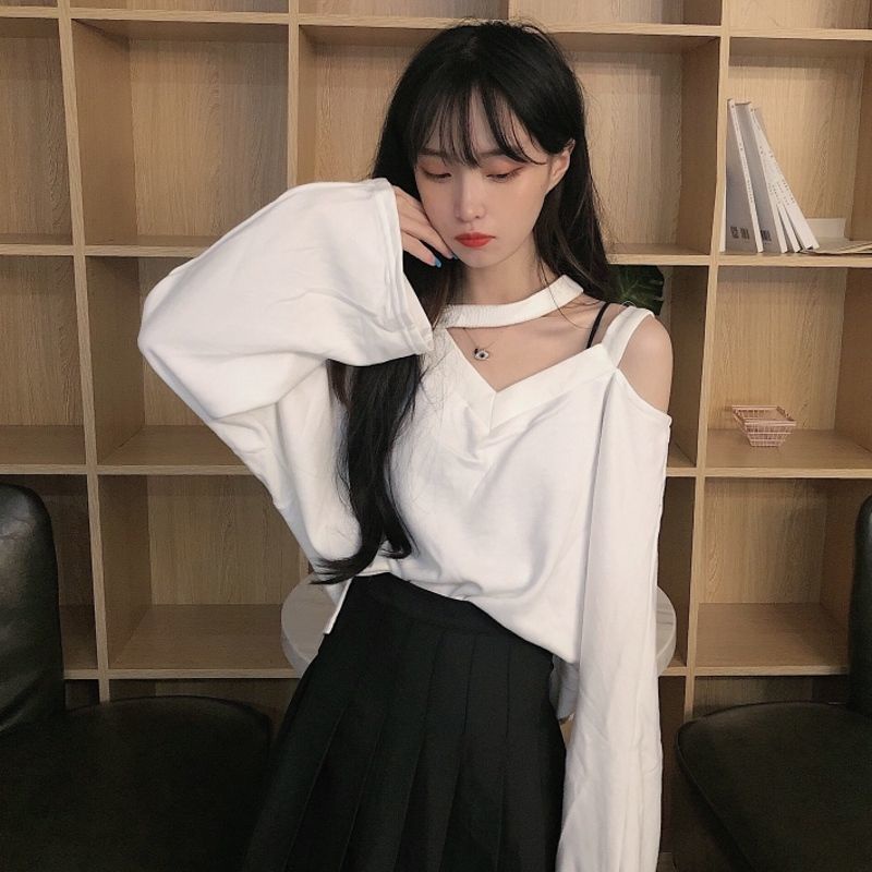 Áo Thun Khoét Vai Màu Trơn Phong Cách Hàn Quốc Thời Trang Mùa Hè Hàng Mới