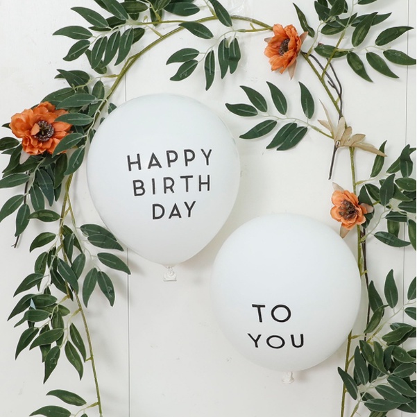 Bong bóng sinh nhật trắng in Happy Birthday , To you phụ kiện trang trí sinh nhật decor phong cách Hàn Quốc