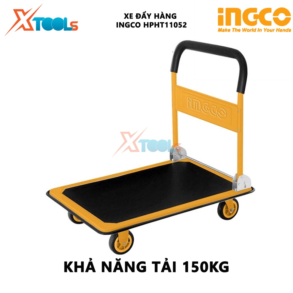 Xe đẩy hàng 4 bánh tay cầm gấp gọn INGCO | khả năng tải 150kg và 300kg, xe đẩy sàn thép 100%, có miếng lót chống trơn