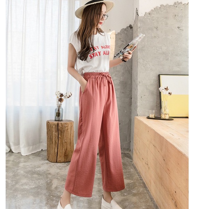 ⚡ GIÁ SẬP SÀN ⚡ Quần Culottes ống rộng lưng chun - dài 80cm - chất vải đũi tự nhiên mềm mại, mặc mát