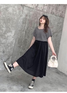 Váy sọc kẻ rút eo Bigsize (80kg~100kg)(SALE)