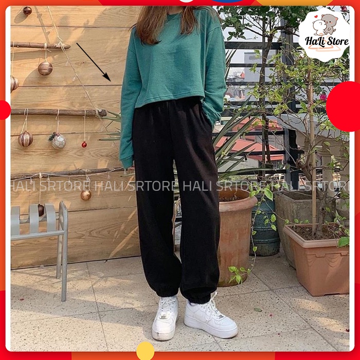 Quần nỉ tăm jogger nữ bo chun, quần nỉ tăm ống rộng nữ mặc thu đông