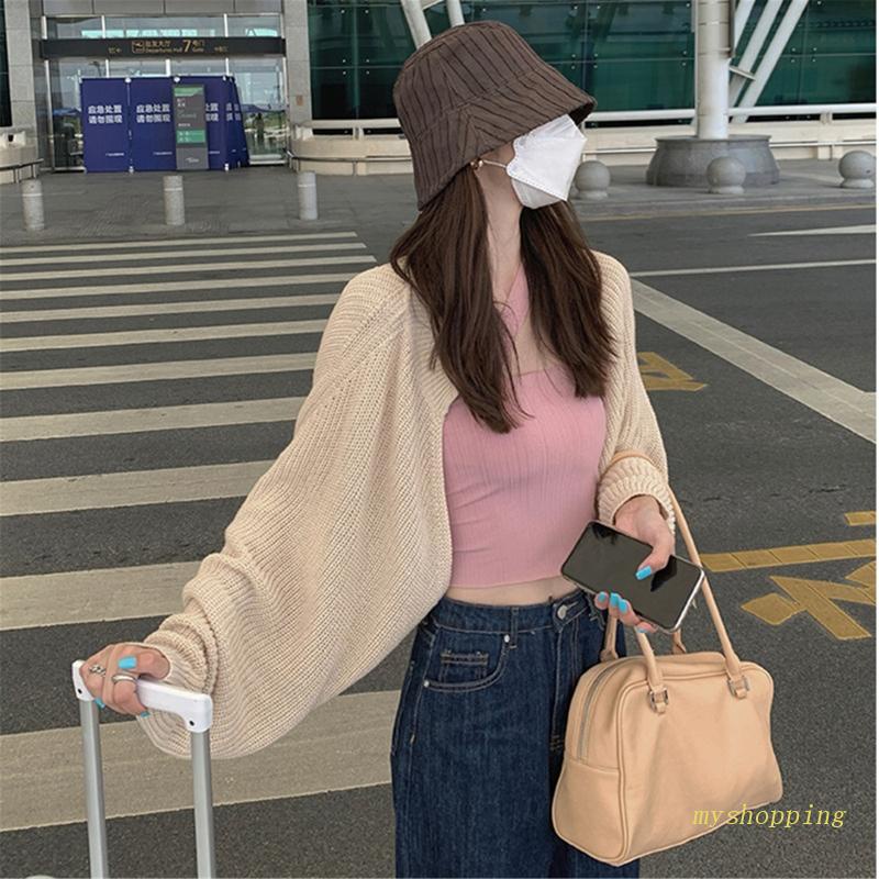 Áo Khoác Cardigan Dệt Kim Tay Cánh Dơi Phong Cách Hàn Quốc
