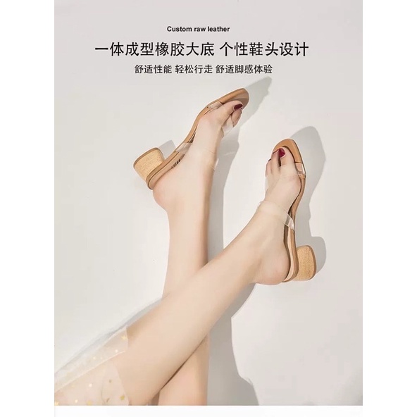 Giày cao gót nữ đế vuông, giày sandal 5 phân quai trong hottrend 2022