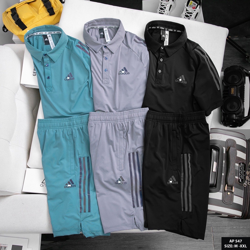 Bộ thể thao nam adidas cao cấp mùa hè cộc tay chất thun lạnh mã 547 , bộ đồ tập