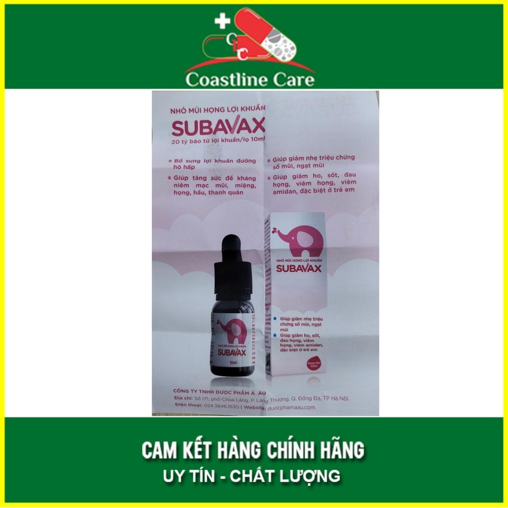 Nhỏ Mũi Họng Lợi Khuẩn SUBAVAX - Giảm sổ mũi, ngạt mũi, đau họng amidan -Chai 10 ml - CLC Pharmacy